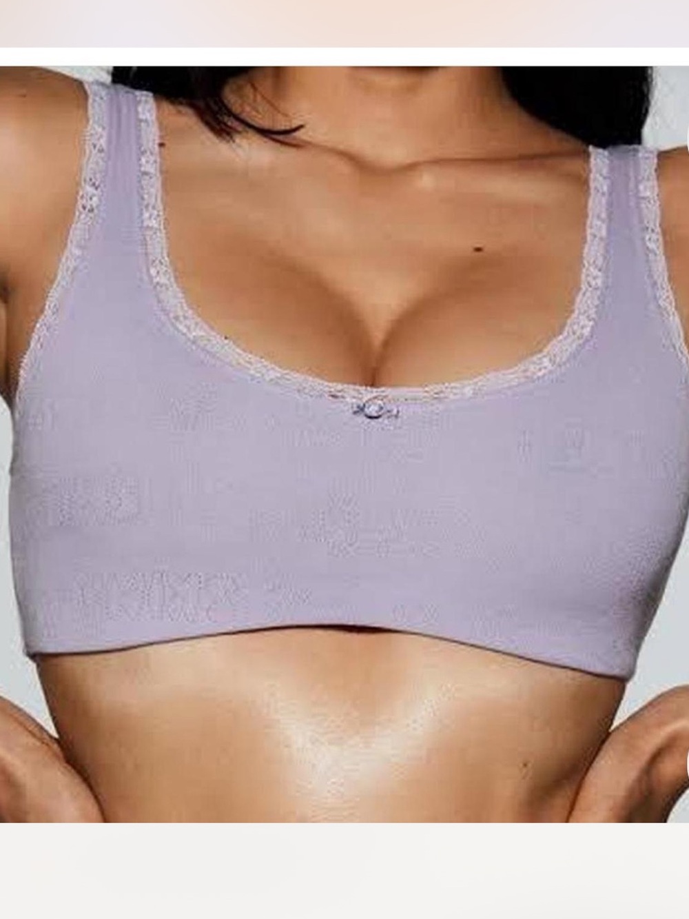 SKIMS Lace Pointelle Scoop Neck Bralette in Lavander. Feminine. Comfy. Size S